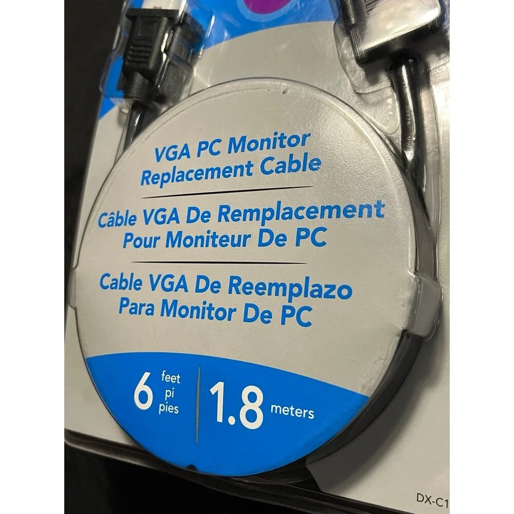 Dynex VGA PC Monitor Replacement Cable 6ft Black Nickel Connectors